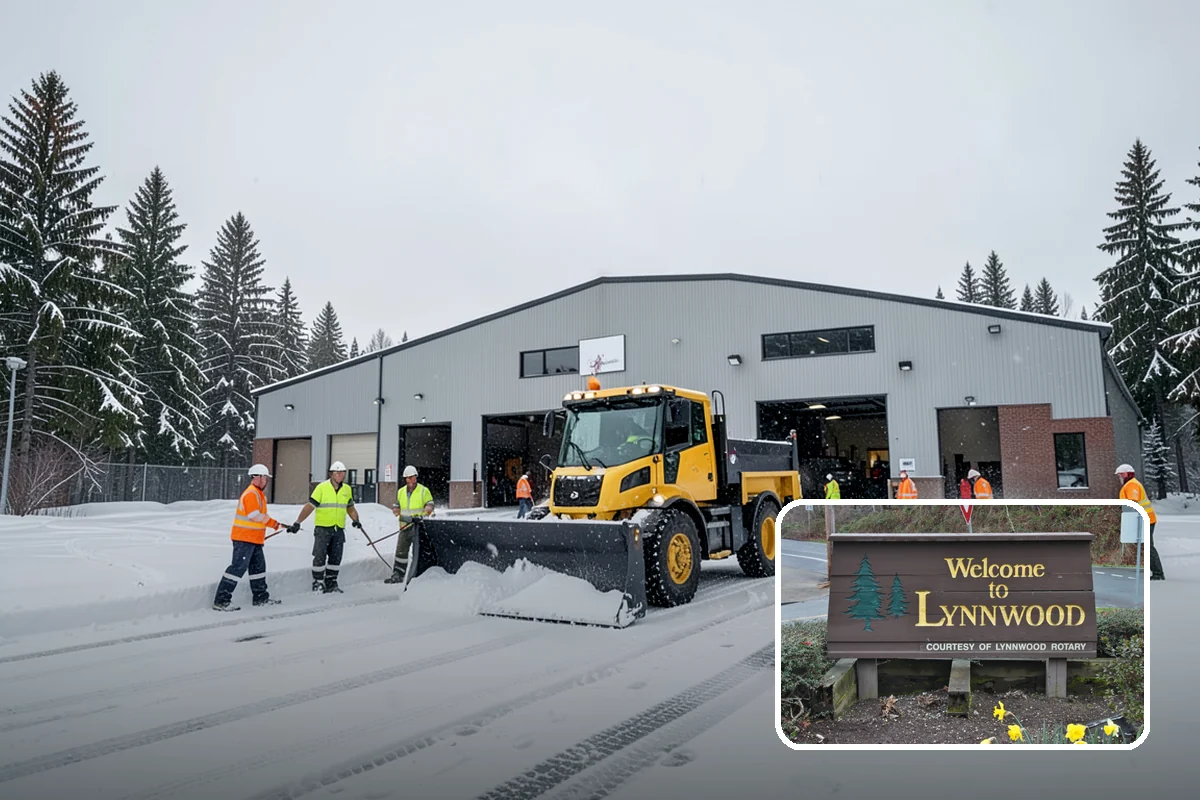 Backhoe Snow Removal in Lynnwood, Snohomish County, WA - Reach and force to move packed and piled snow