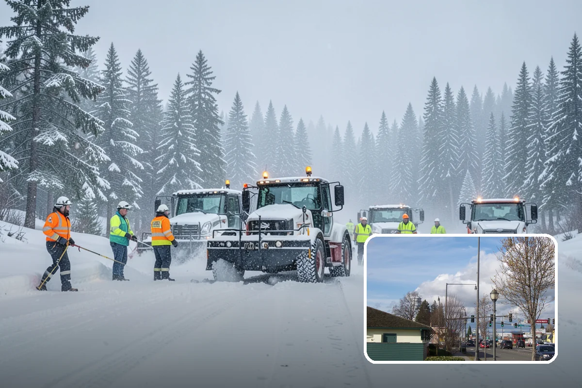 Backhoe Snow Removal in Marysville, Snohomish County, WA - Reach and force to move packed and piled snow