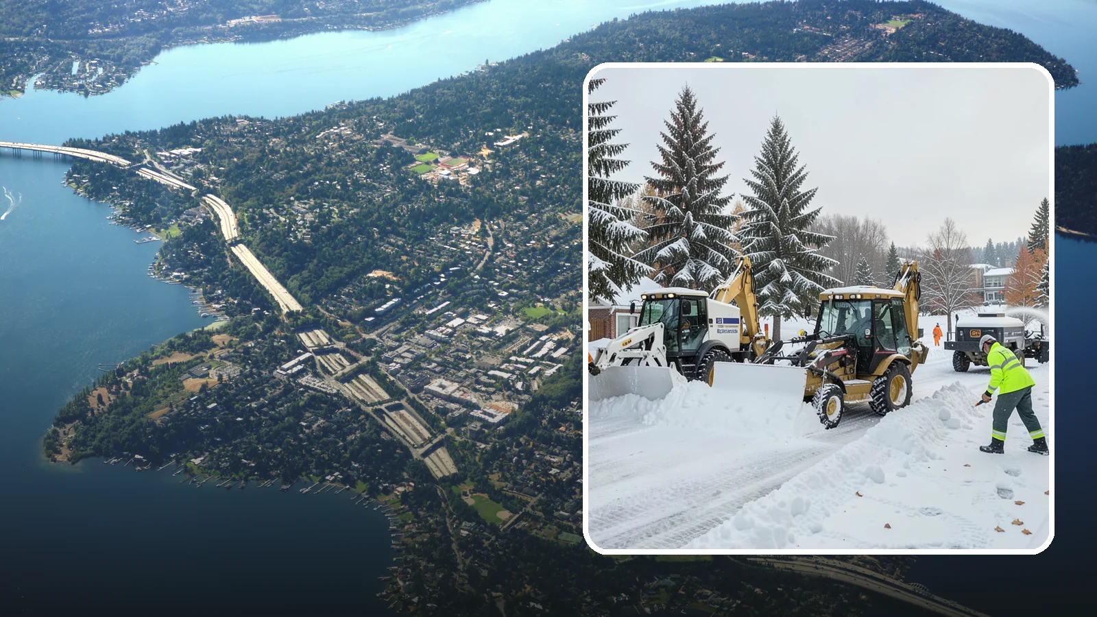 Backhoe Snow Removal in Mercer Island, King County, WA - Our backhoes tackle deep, packed, and piled snow that lighter equipment cannot move.