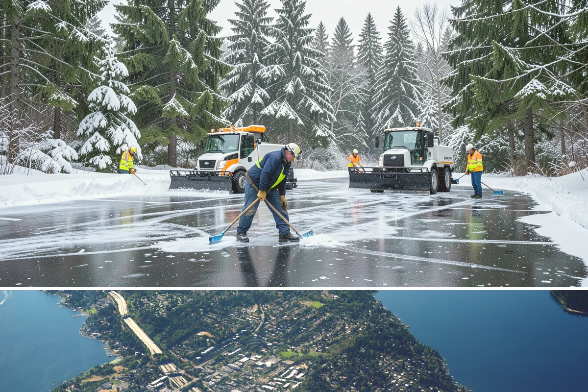 Backhoe Snow Removal in Mercer Island, King County, WA - Backhoe snow removal is typically needed mid-to-late winter, from January through February, after piles build across a storm...