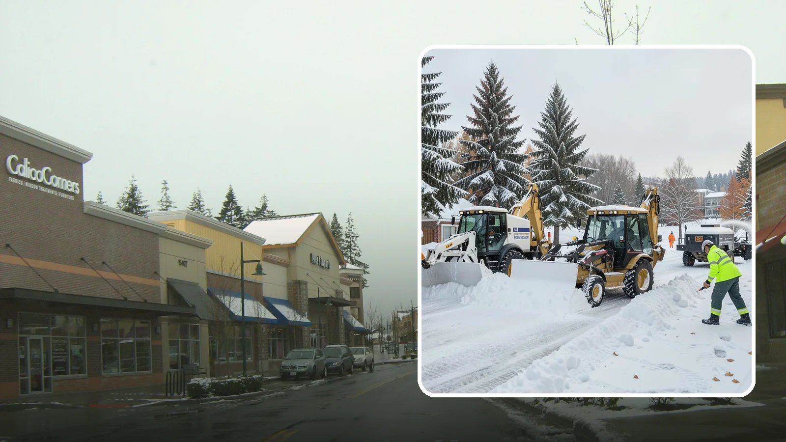 Backhoe Snow Removal in Mill Creek, Snohomish County, WA - Our backhoes tackle deep, packed, and piled snow that lighter equipment cannot move.