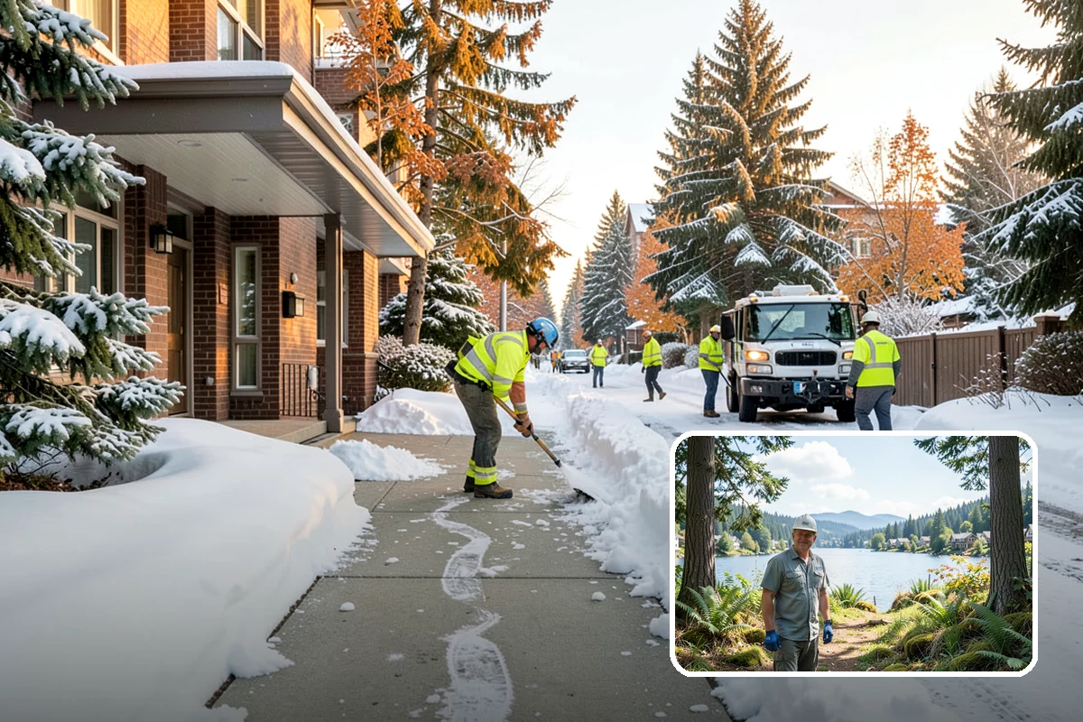 Backhoe Snow Removal in Milton, King County, WA - Reach and force to move packed and piled snow