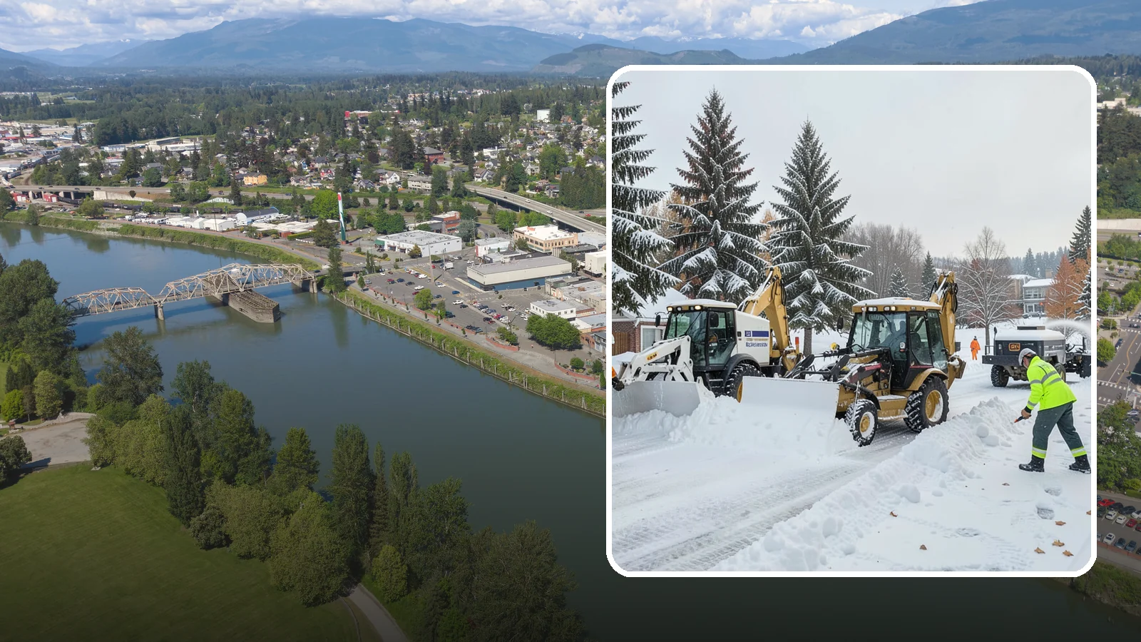 Backhoe Snow Removal in Mount Vernon, Skagit County, WA - Our backhoes tackle deep, packed, and piled snow that lighter equipment cannot move.
