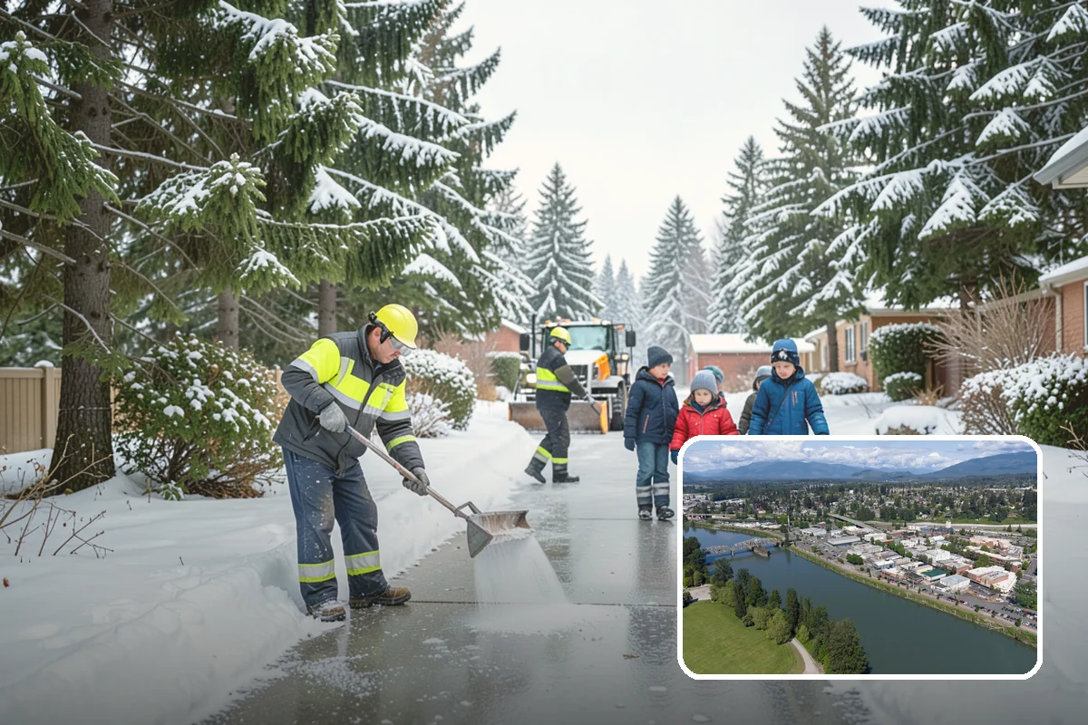 Backhoe Snow Removal in Mount Vernon, Skagit County, WA - Reach and force to move packed and piled snow