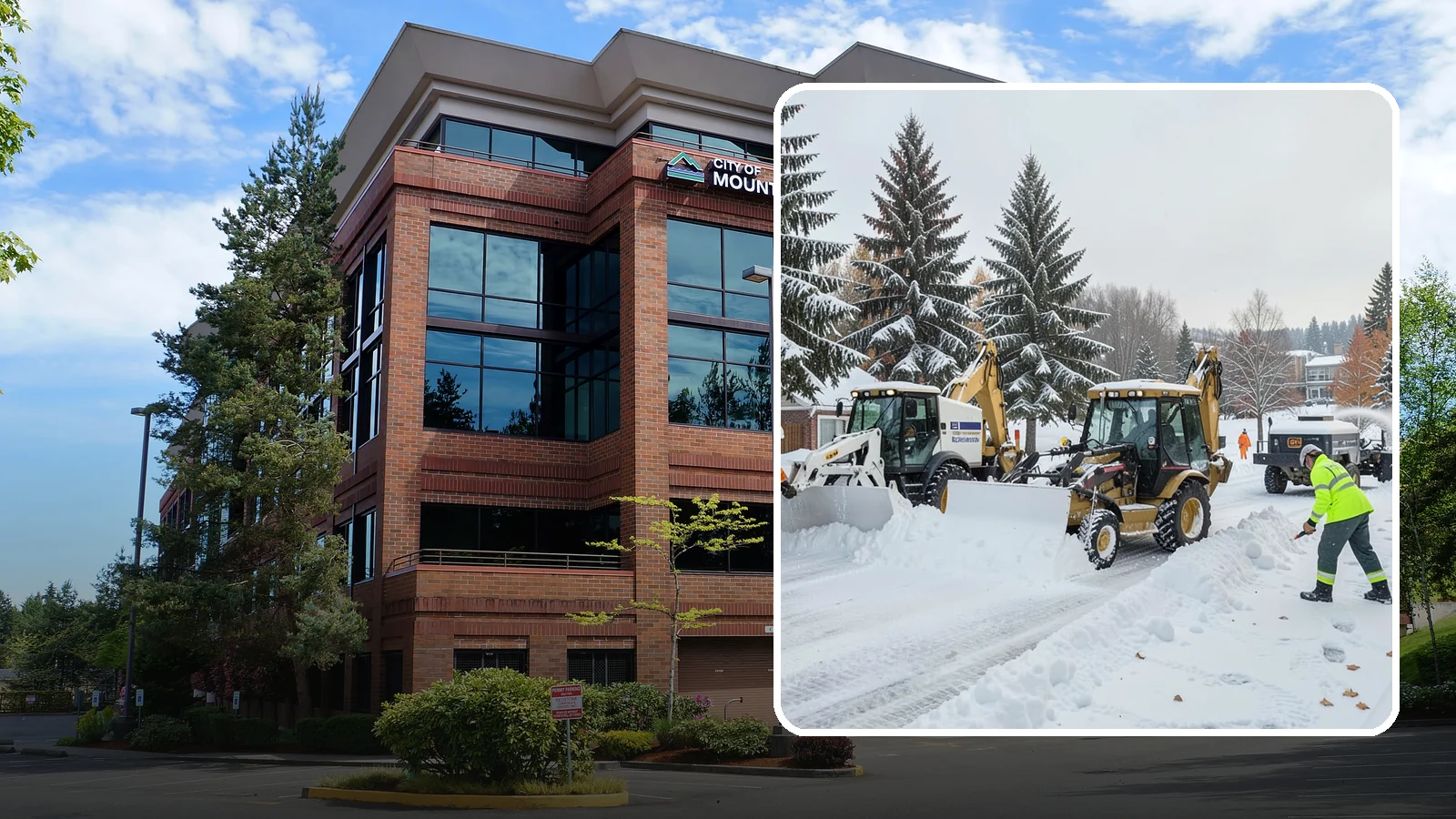Backhoe Snow Removal in Mountlake Terrace, Snohomish County, WA - Our backhoes tackle deep, packed, and piled snow that lighter equipment cannot move.