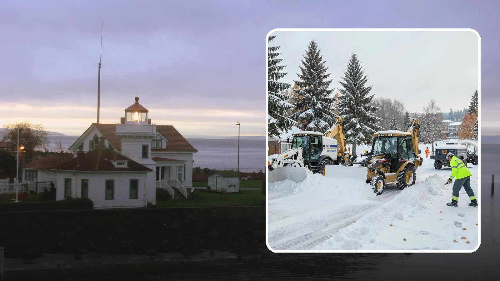 Backhoe Snow Removal in Mukilteo, Snohomish County, WA - Our backhoes tackle deep, packed, and piled snow that lighter equipment cannot move.