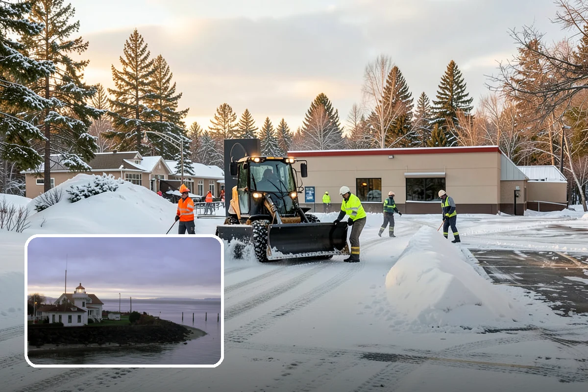 Backhoe Snow Removal in Mukilteo, Snohomish County, WA - Reach and force to move packed and piled snow