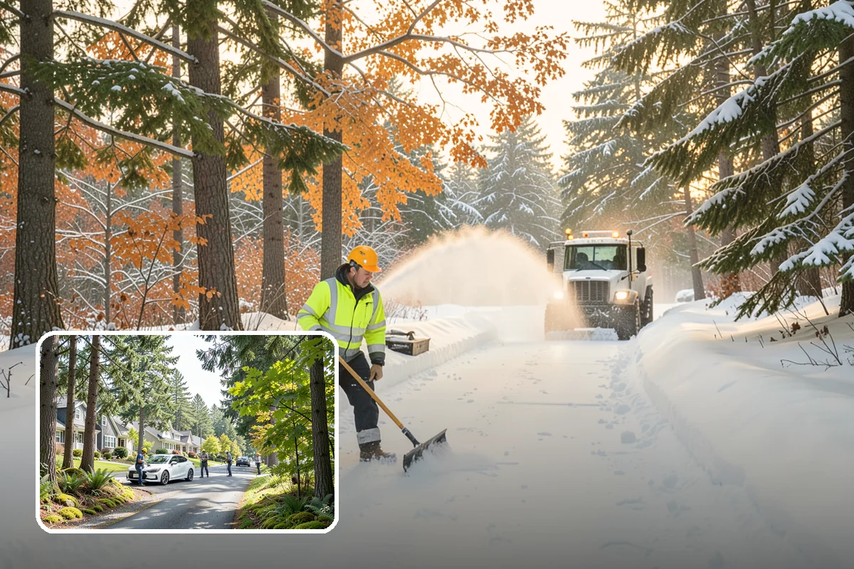 Backhoe Snow Removal in Normandy Park, King County, WA - Reach and force to move packed and piled snow