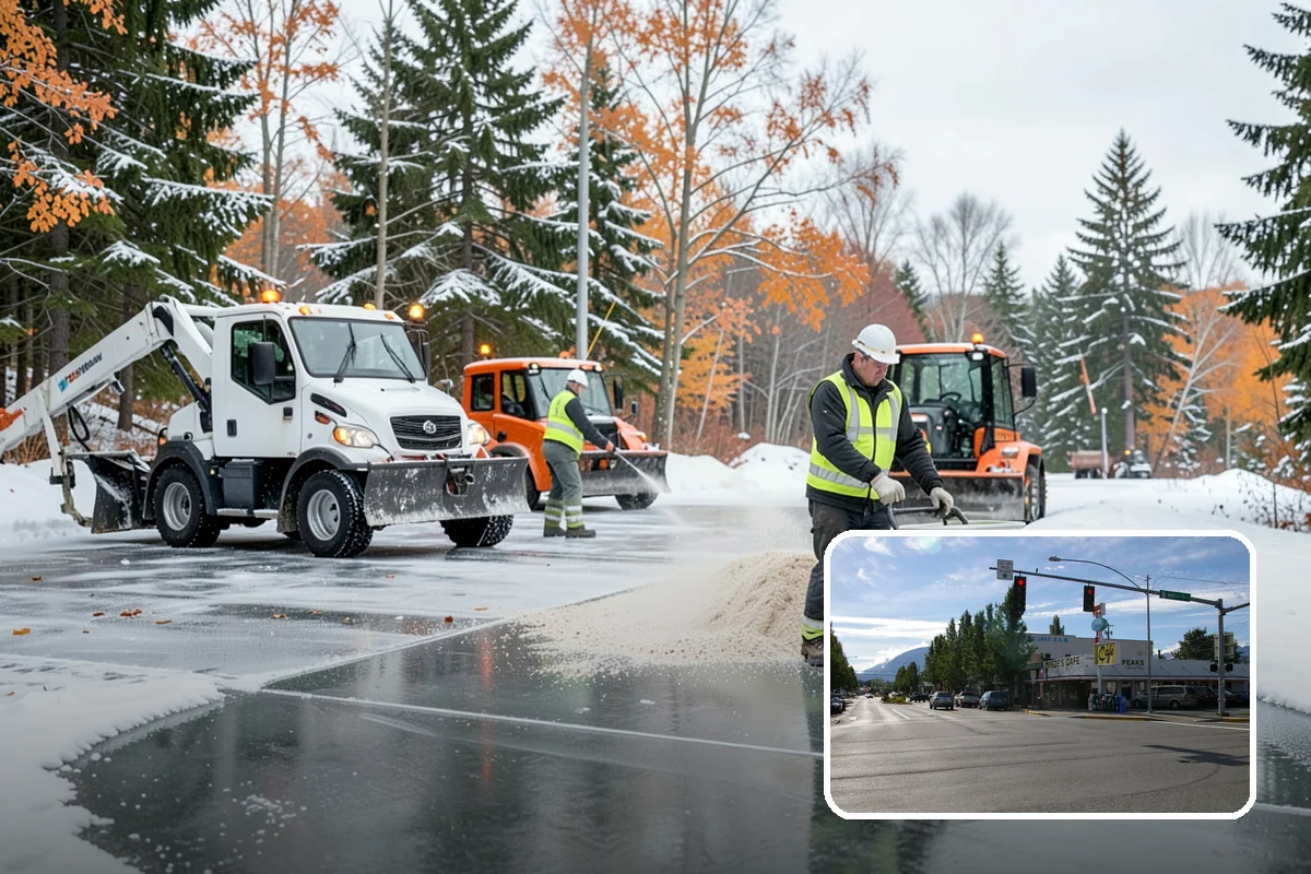 Backhoe Snow Removal in North Bend, King County, WA - Reach and force to move packed and piled snow