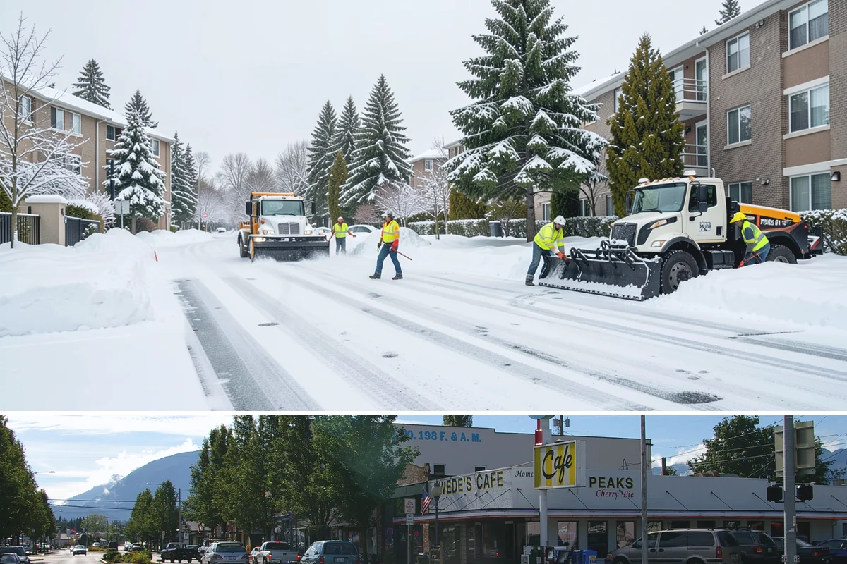 Backhoe Snow Removal in North Bend, King County, WA - Backhoe snow removal is typically needed mid-to-late winter, from January through February, after piles build across a storm...