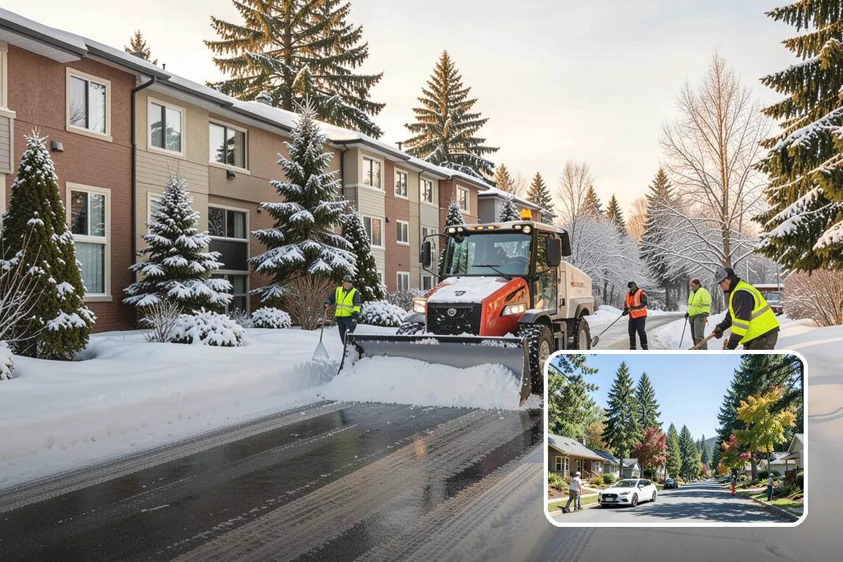 Backhoe Snow Removal in Orting, Pierce County, WA - Reach and force to move packed and piled snow