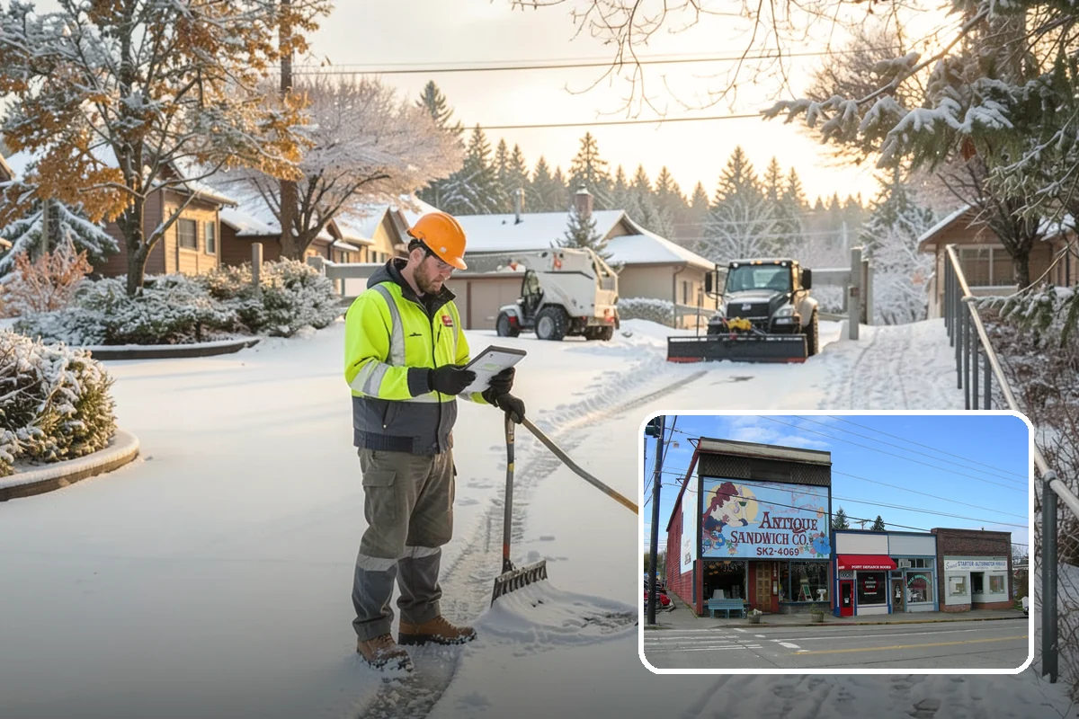 Backhoe Snow Removal in Ruston, Pierce County, WA - Reach and force to move packed and piled snow