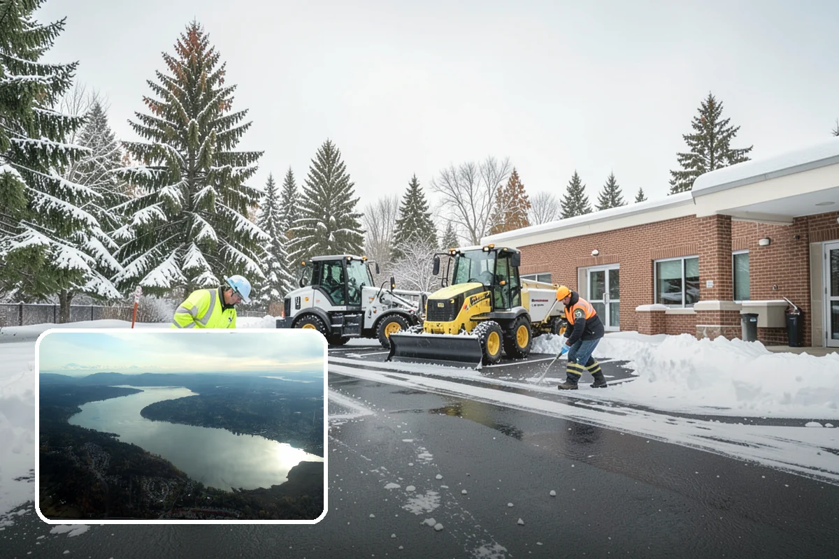 Backhoe Snow Removal in Sammamish, King County, WA - Reach and force to move packed and piled snow