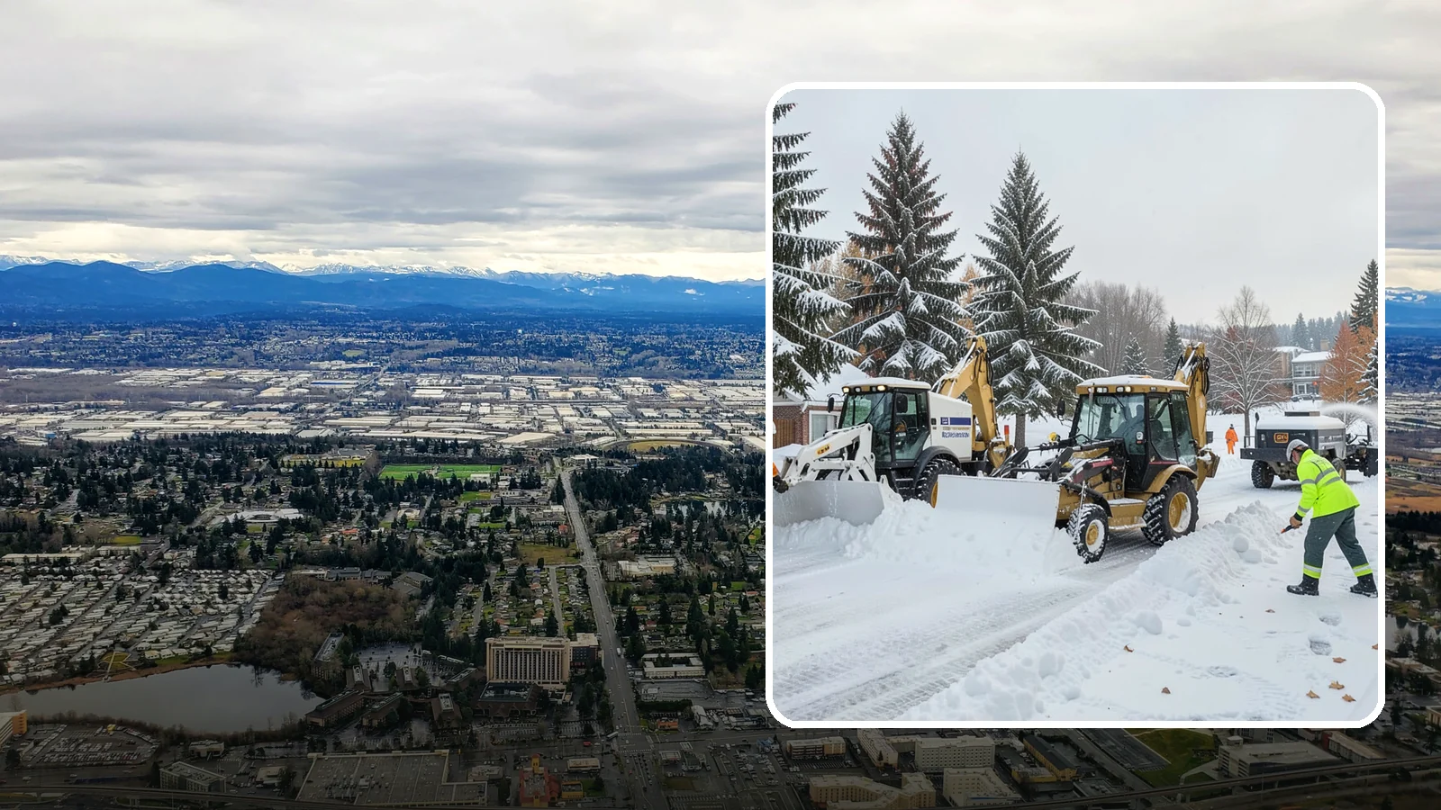 Backhoe Snow Removal in SeaTac, King County, WA - Our backhoes tackle deep, packed, and piled snow that lighter equipment cannot move.