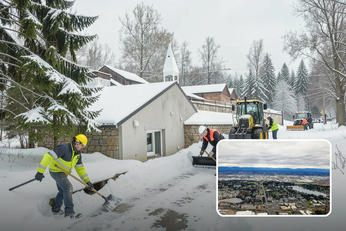 Backhoe Snow Removal in SeaTac, King County, WA - Reach and force to move packed and piled snow
