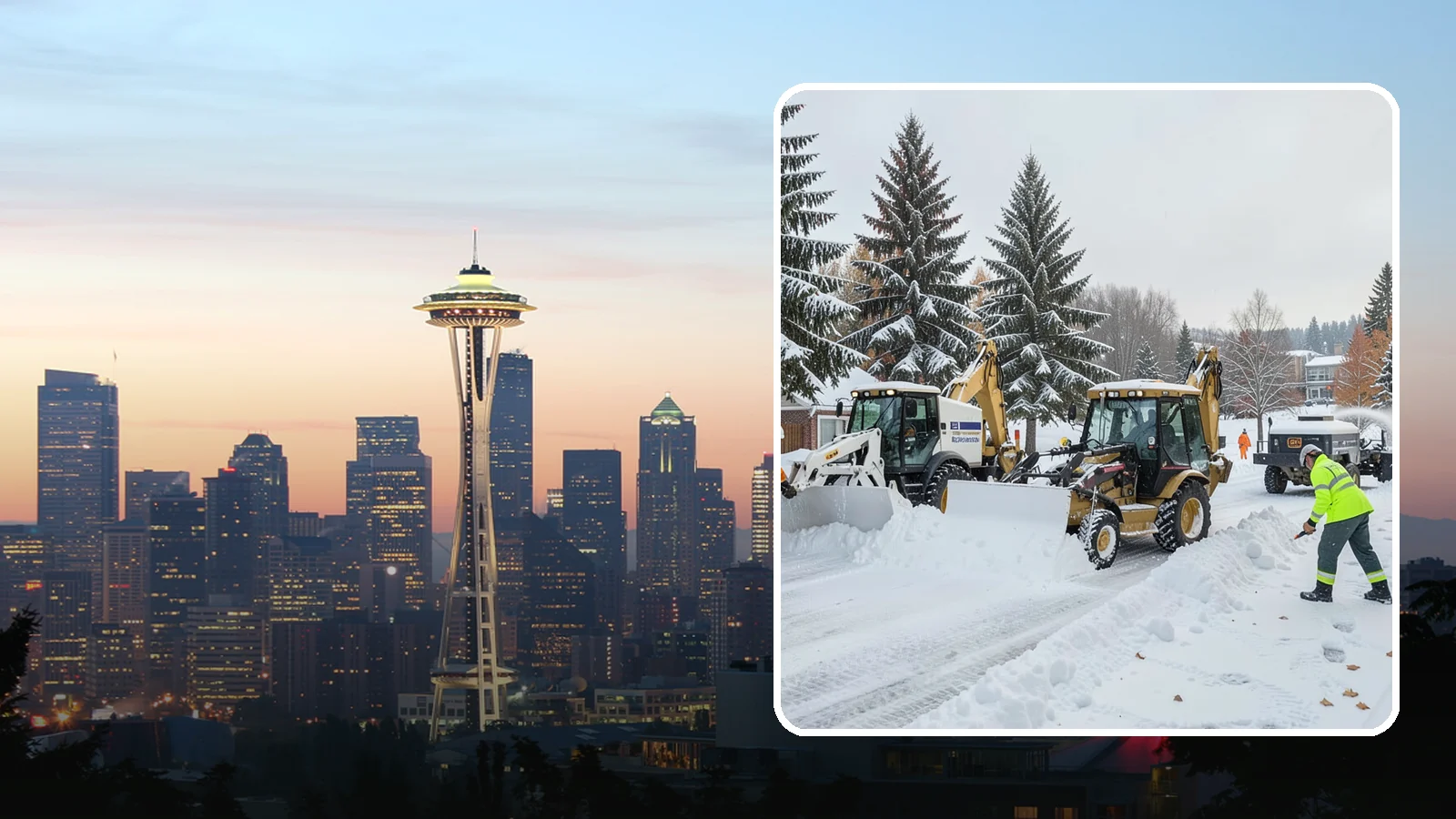 Backhoe Snow Removal in Seattle, King County, WA - Our backhoes tackle deep, packed, and piled snow that lighter equipment cannot move.