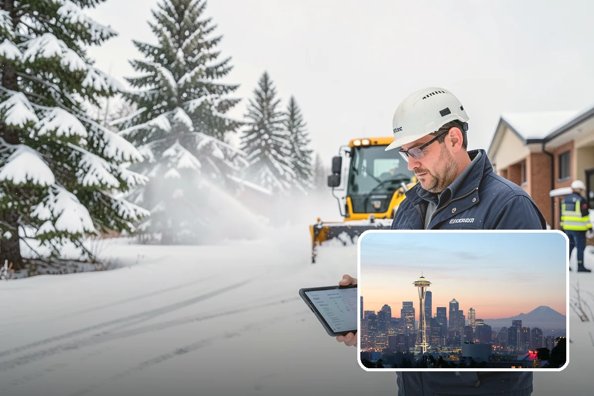 Backhoe Snow Removal in Seattle, King County, WA - Reach and force to move packed and piled snow