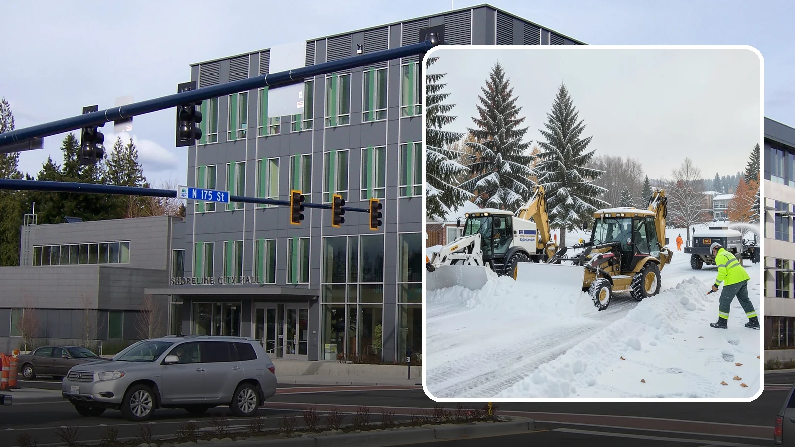 Backhoe Snow Removal in Shoreline, King County, WA - Our backhoes tackle deep, packed, and piled snow that lighter equipment cannot move.