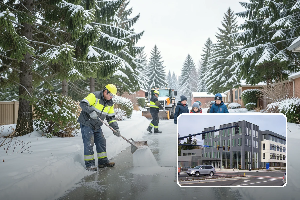 Backhoe Snow Removal in Shoreline, King County, WA - Reach and force to move packed and piled snow