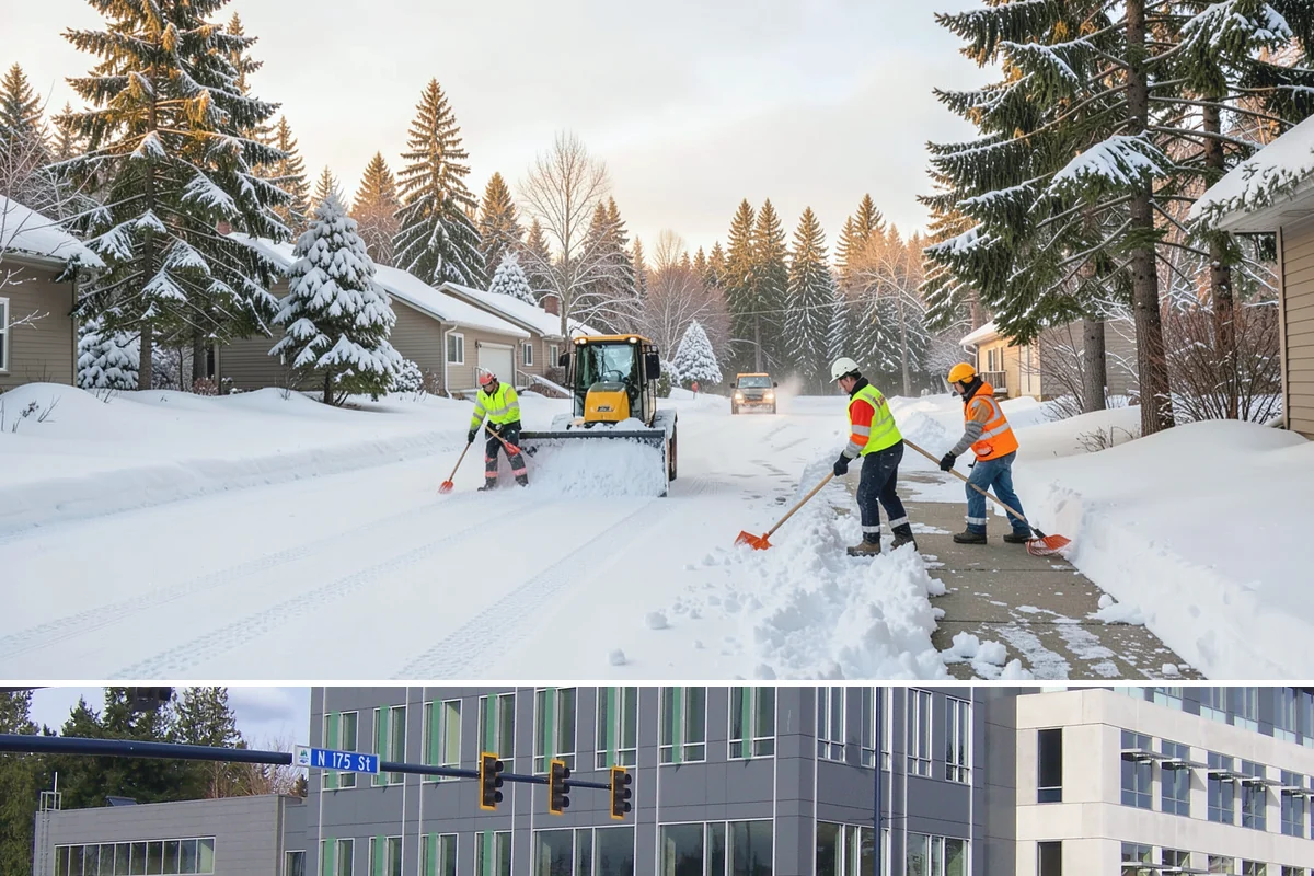 Backhoe Snow Removal in Shoreline, King County, WA - Backhoe snow removal is typically needed mid-to-late winter, from January through February, after piles build across a storm...