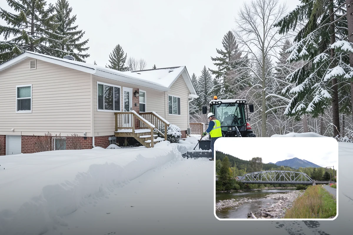 Backhoe Snow Removal in Skykomish, King County, WA - Reach and force to move packed and piled snow