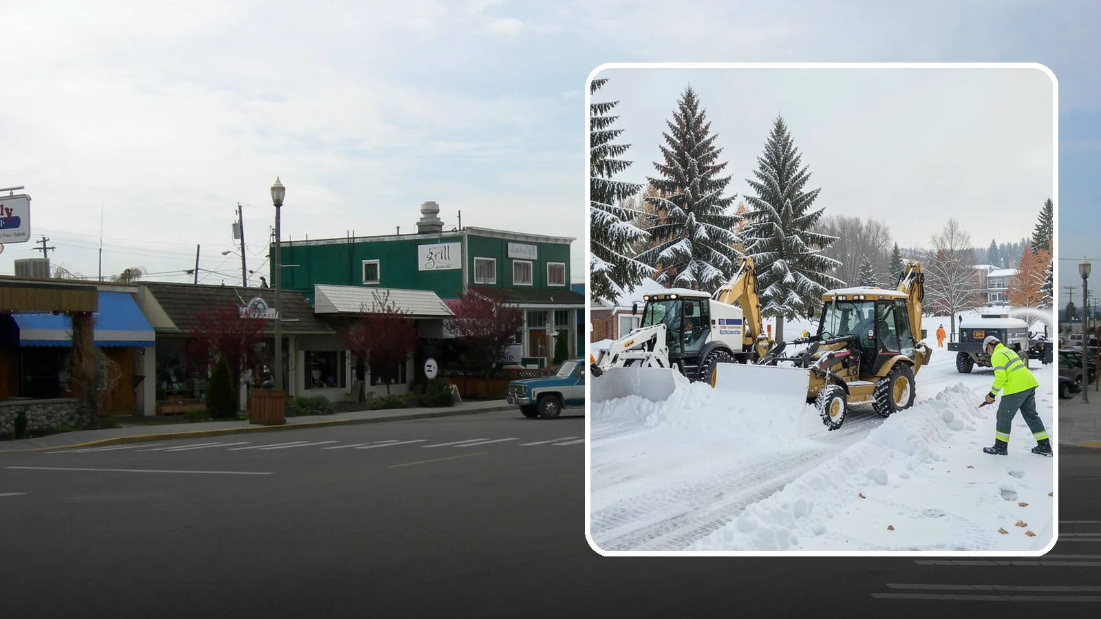Backhoe Snow Removal in Stanwood, Snohomish County, WA - Our backhoes tackle deep, packed, and piled snow that lighter equipment cannot move.