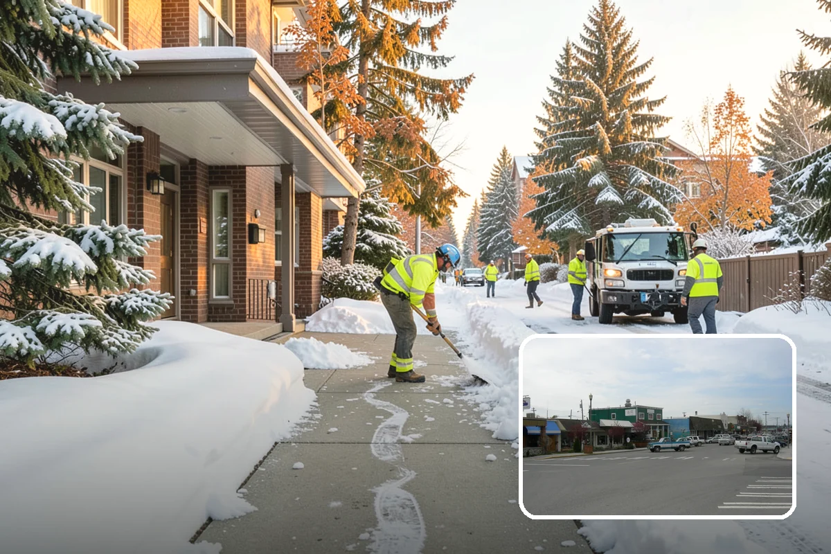 Backhoe Snow Removal in Stanwood, Snohomish County, WA - Reach and force to move packed and piled snow
