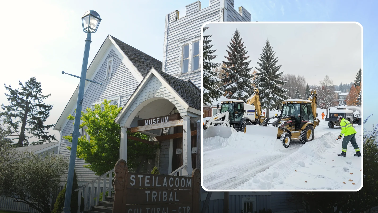 Backhoe Snow Removal in Steilacoom, Pierce County, WA - Our backhoes tackle deep, packed, and piled snow that lighter equipment cannot move.