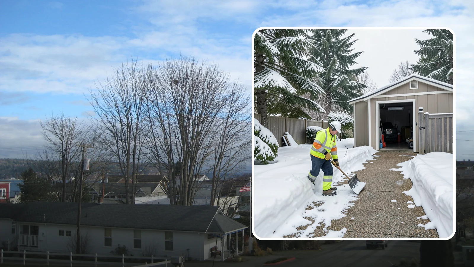 Backyard Walkway Clearing in Langley, Island County, WA - We open backyard paths to sheds, gates, and utility areas that homeowners still need to reach after a snowfall.