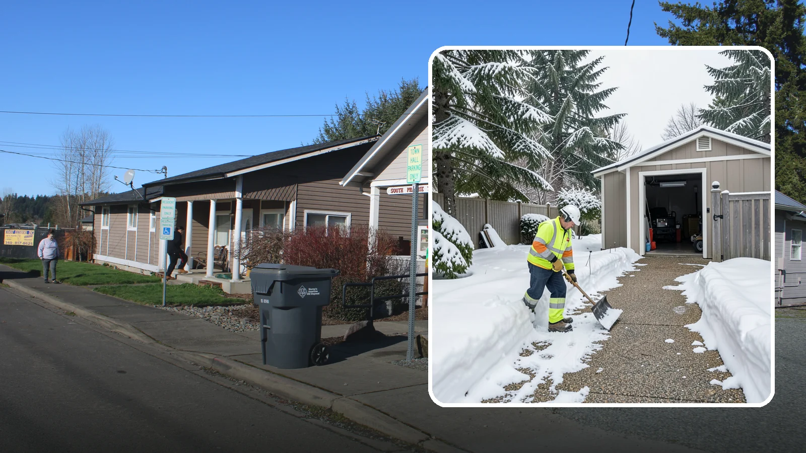 Backyard Walkway Clearing in South Prairie, Pierce County, WA - We open backyard paths to sheds, gates, and utility areas that homeowners still need to reach after a snowfall.