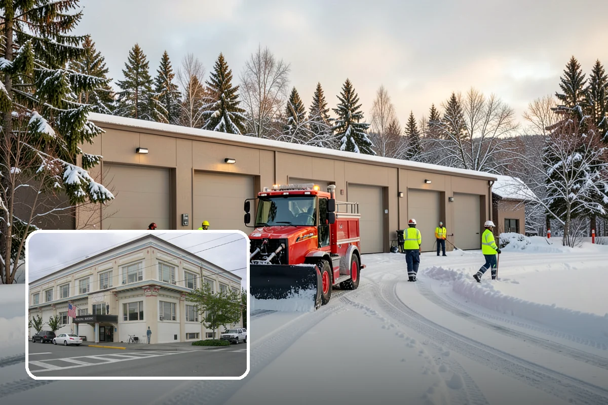 Bank Branch Snow Removal in Anacortes, Skagit County, WA - Drive-through lanes cleared before opening