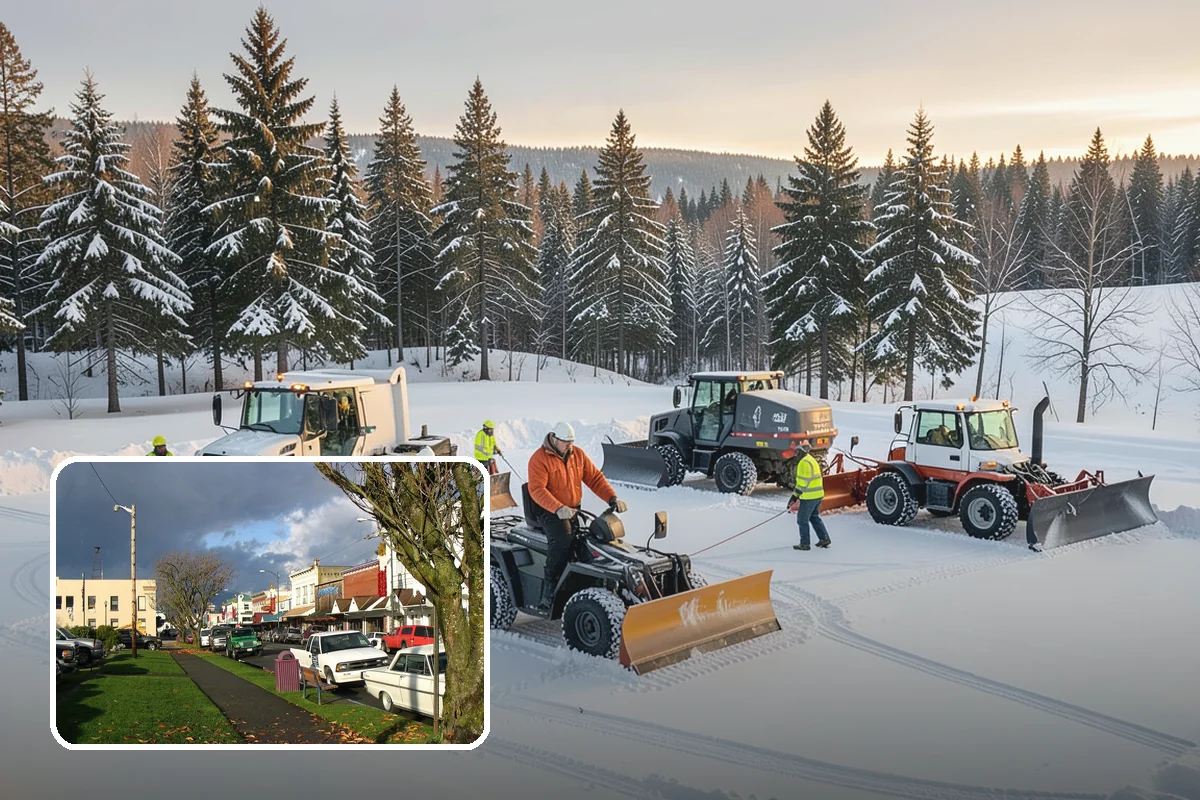 Bank Branch Snow Removal in Arlington, Snohomish County, WA - Drive-through lanes cleared before opening