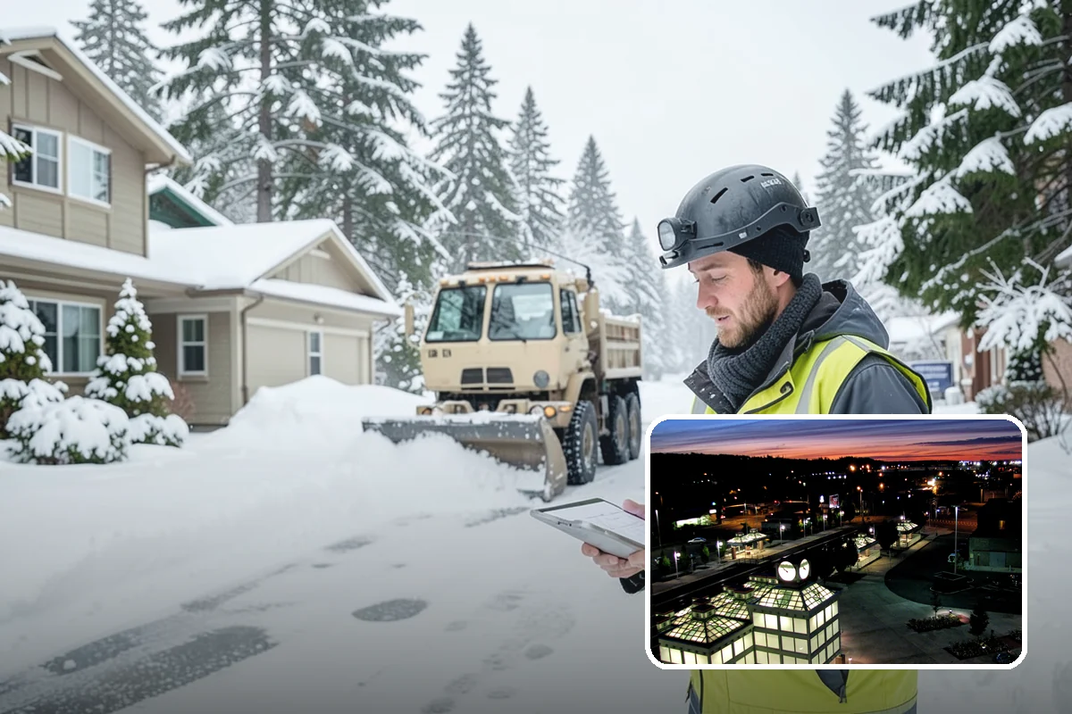 Bank Branch Snow Removal in Auburn, King County, WA - Drive-through lanes cleared before opening