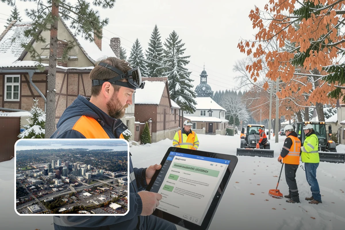 Bank Branch Snow Removal in Bellevue, King County, WA - Drive-through lanes cleared before opening