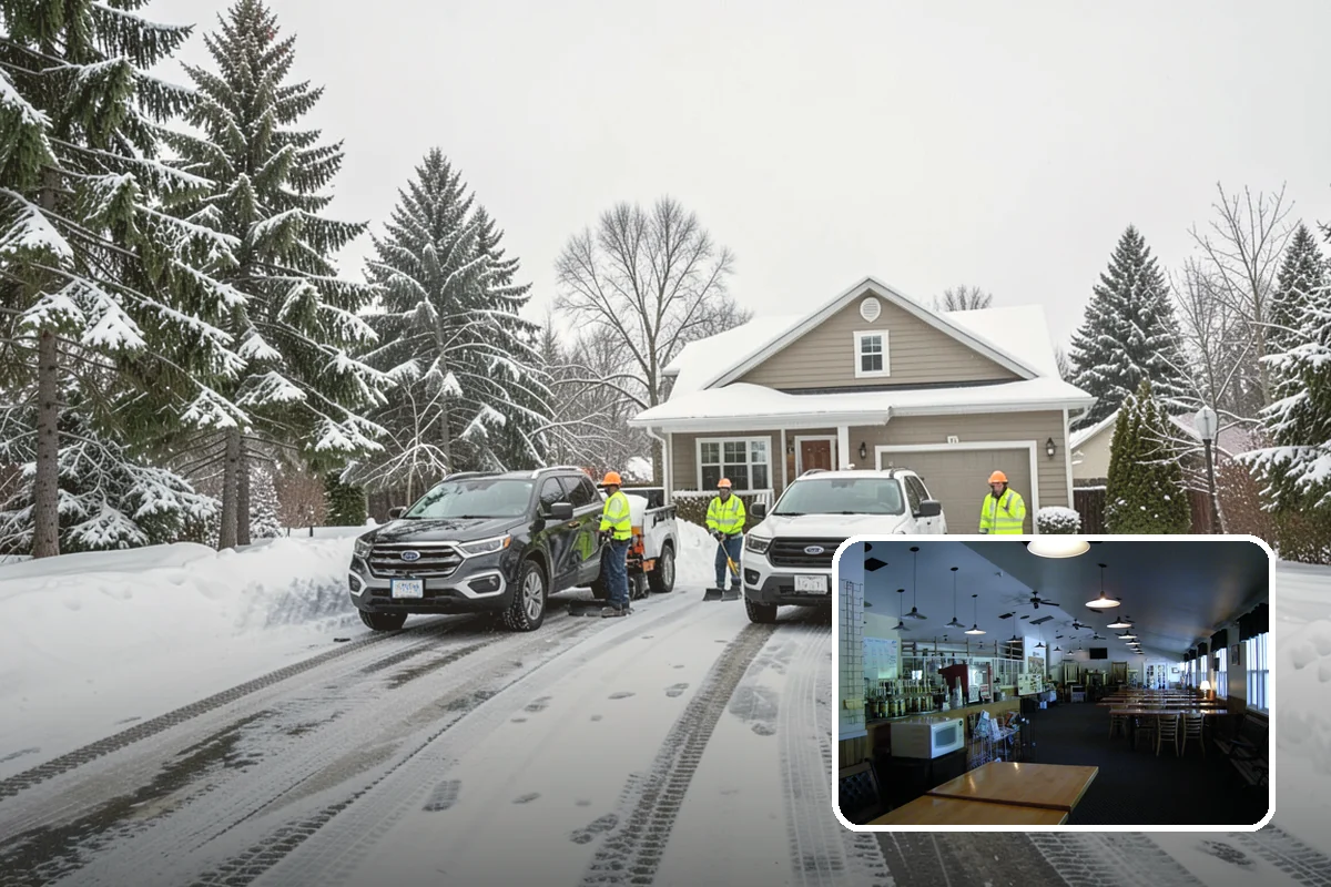Bank Branch Snow Removal in Black Diamond, King County, WA - Drive-through lanes cleared before opening