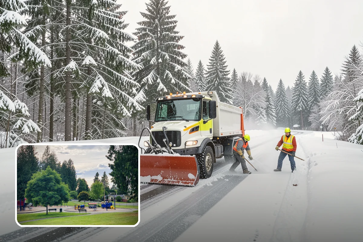 Bank Branch Snow Removal in Bonney Lake, Pierce County, WA - Drive-through lanes cleared before opening
