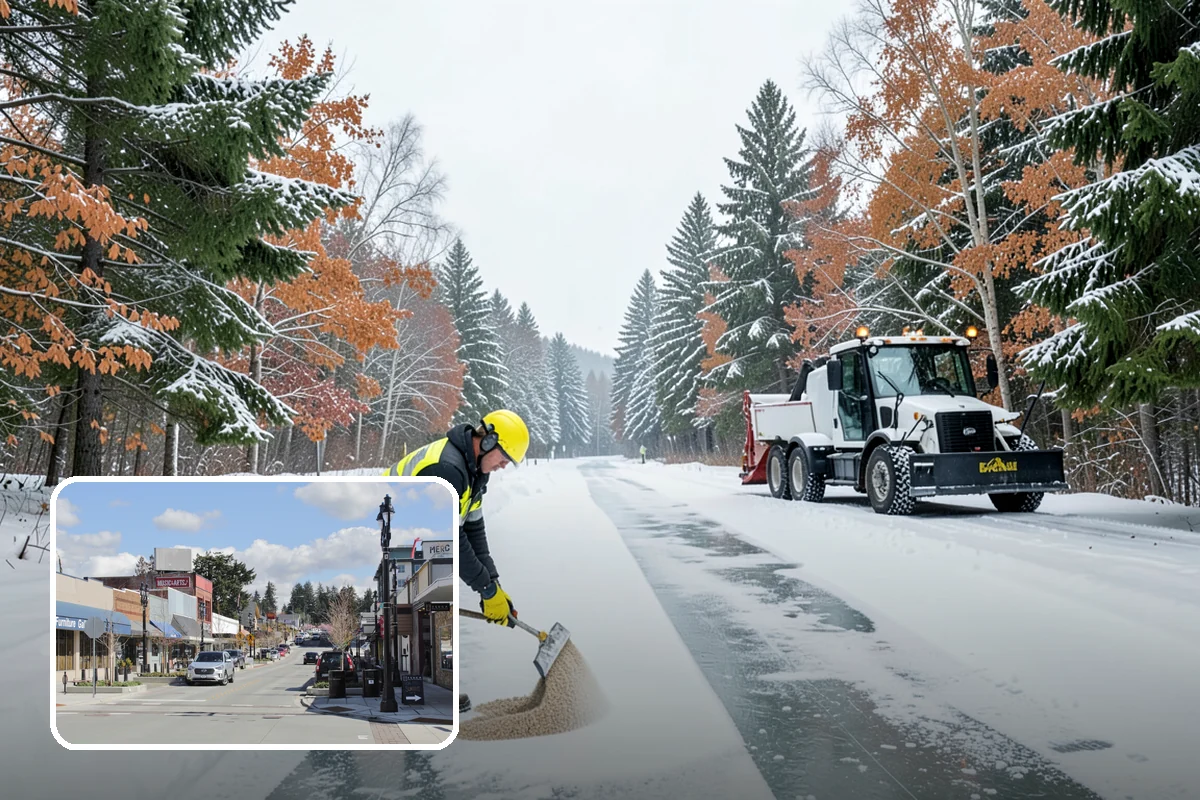 Bank Branch Snow Removal in Bothell, King County, WA - Drive-through lanes cleared before opening