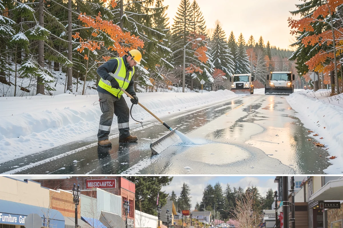 Bank Branch Snow Removal in Bothell, King County, WA - Branch demand concentrates in December through February around short lowland cold snaps.