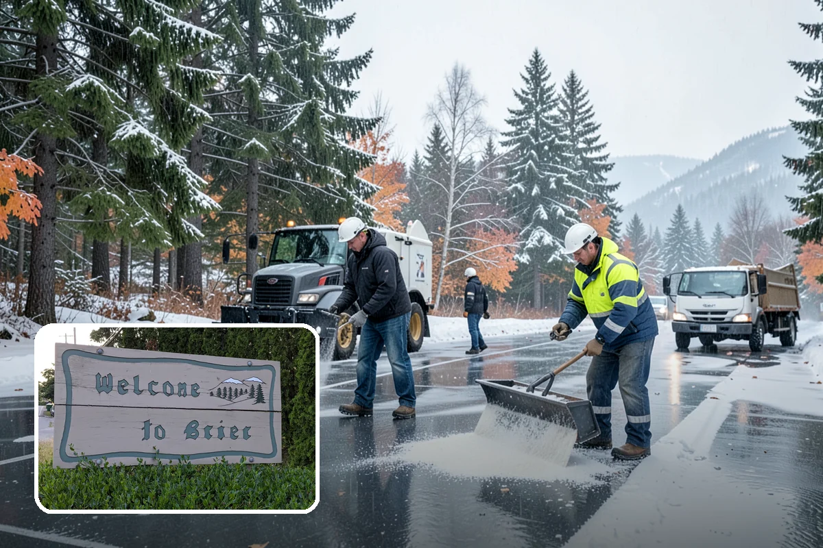 Bank Branch Snow Removal in Brier, Snohomish County, WA - Drive-through lanes cleared before opening