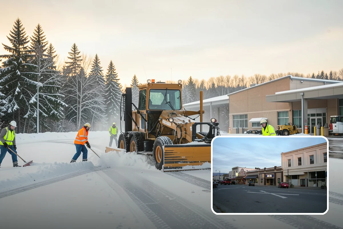 Bank Branch Snow Removal in Burlington, Skagit County, WA - Drive-through lanes cleared before opening