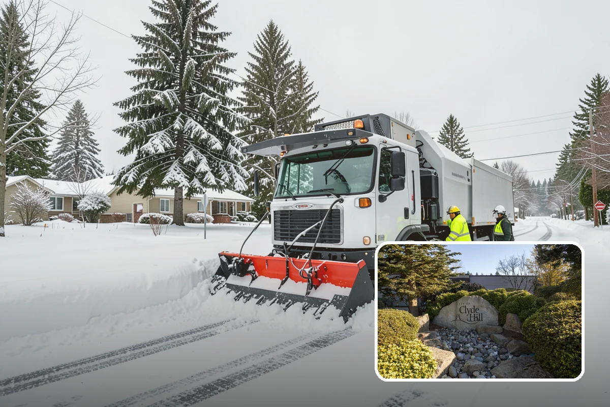 Bank Branch Snow Removal in Clyde Hill, King County, WA - Drive-through lanes cleared before opening