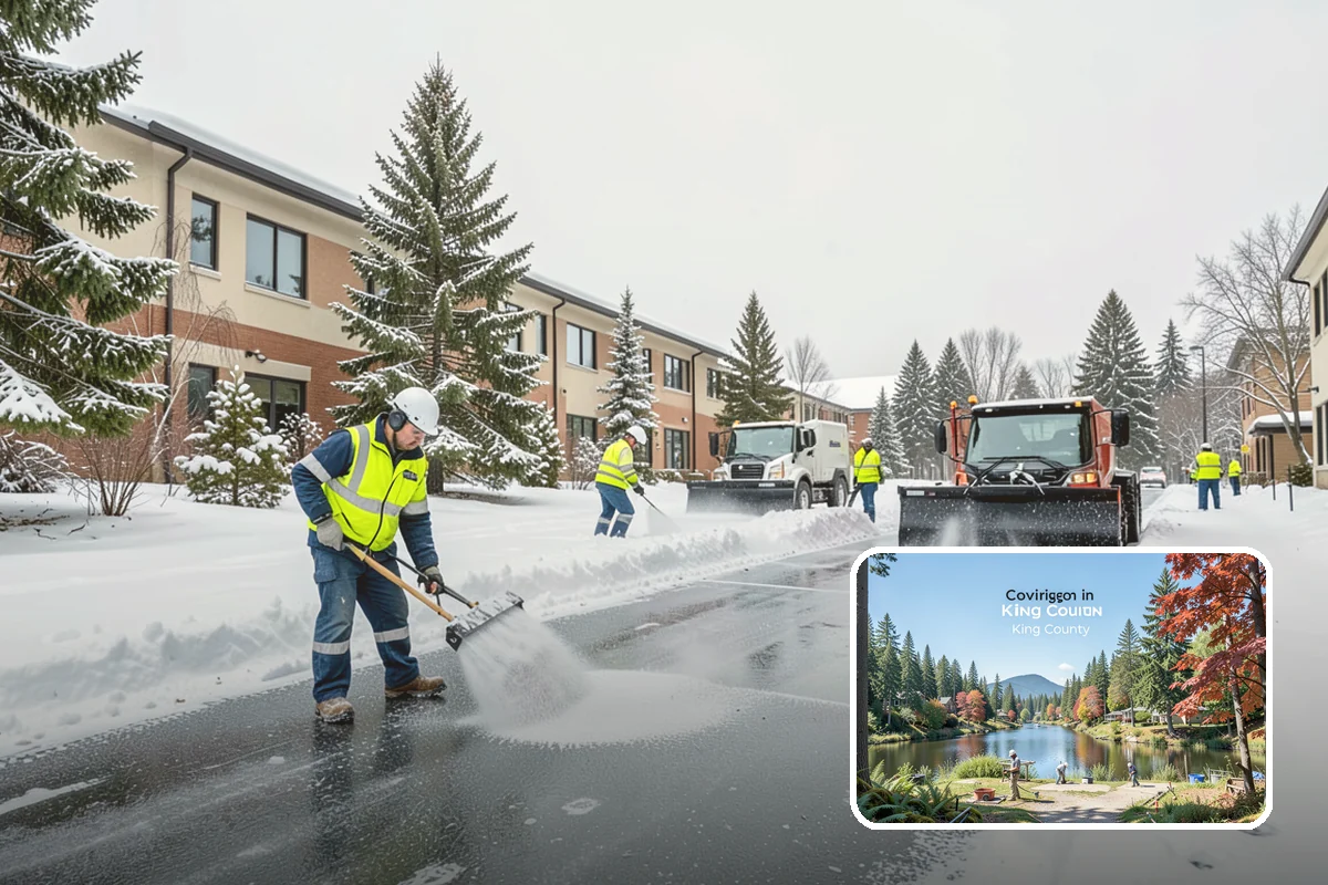 Bank Branch Snow Removal in Covington, King County, WA - Drive-through lanes cleared before opening