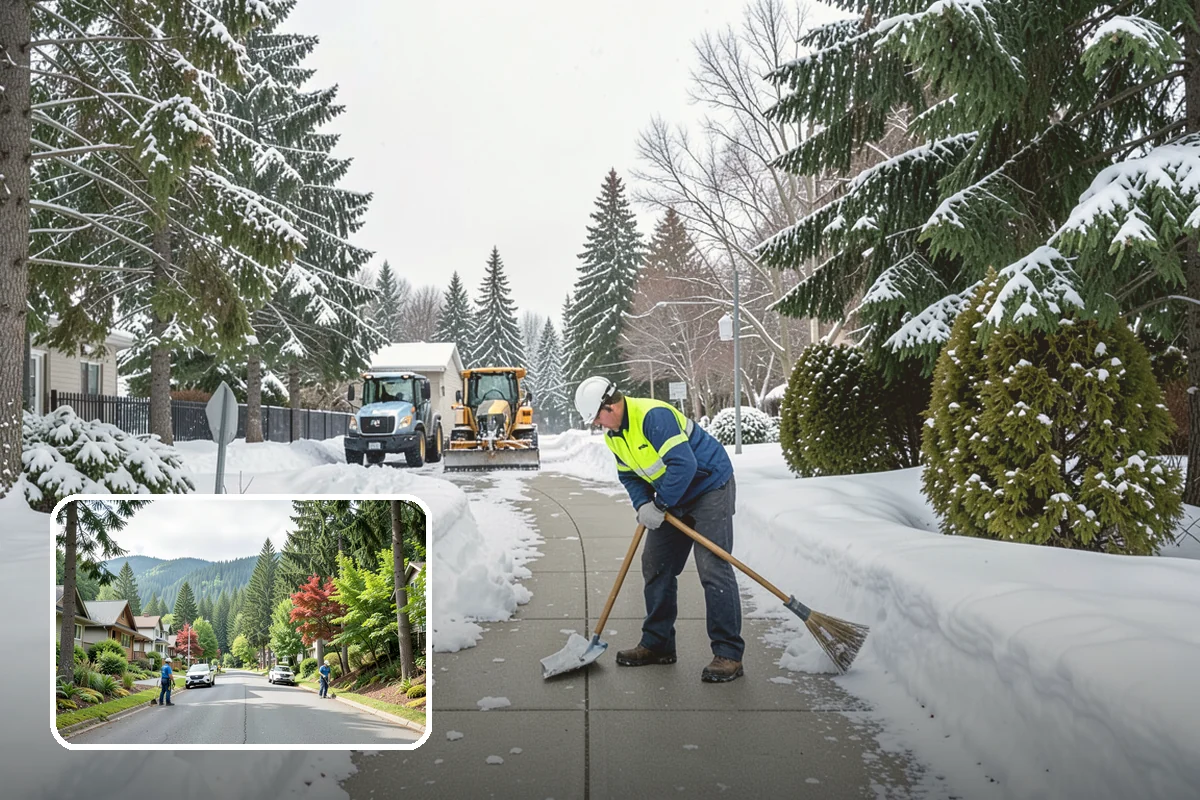 Bank Branch Snow Removal in Darrington, Snohomish County, WA - Drive-through lanes cleared before opening