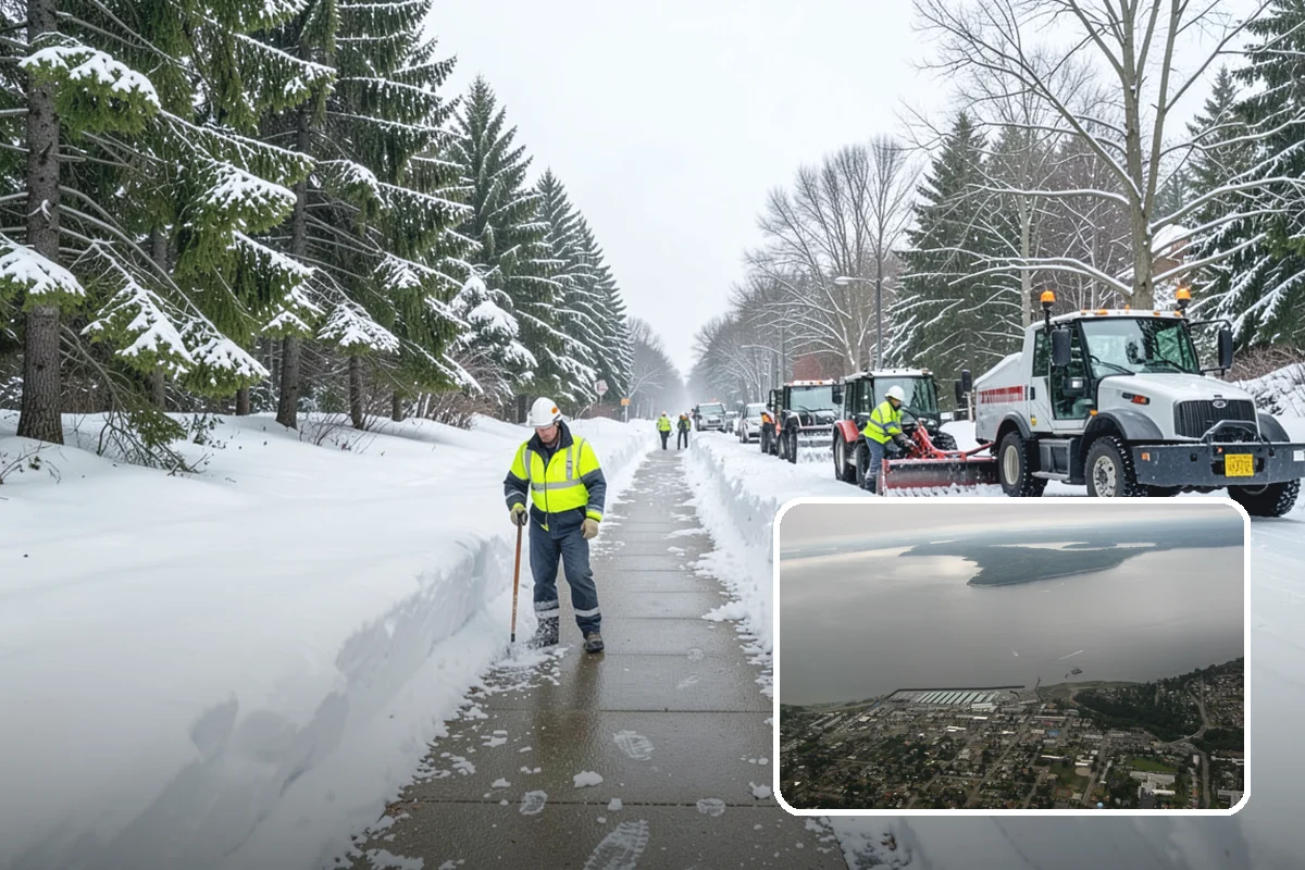 Bank Branch Snow Removal in Des Moines, King County, WA - Drive-through lanes cleared before opening