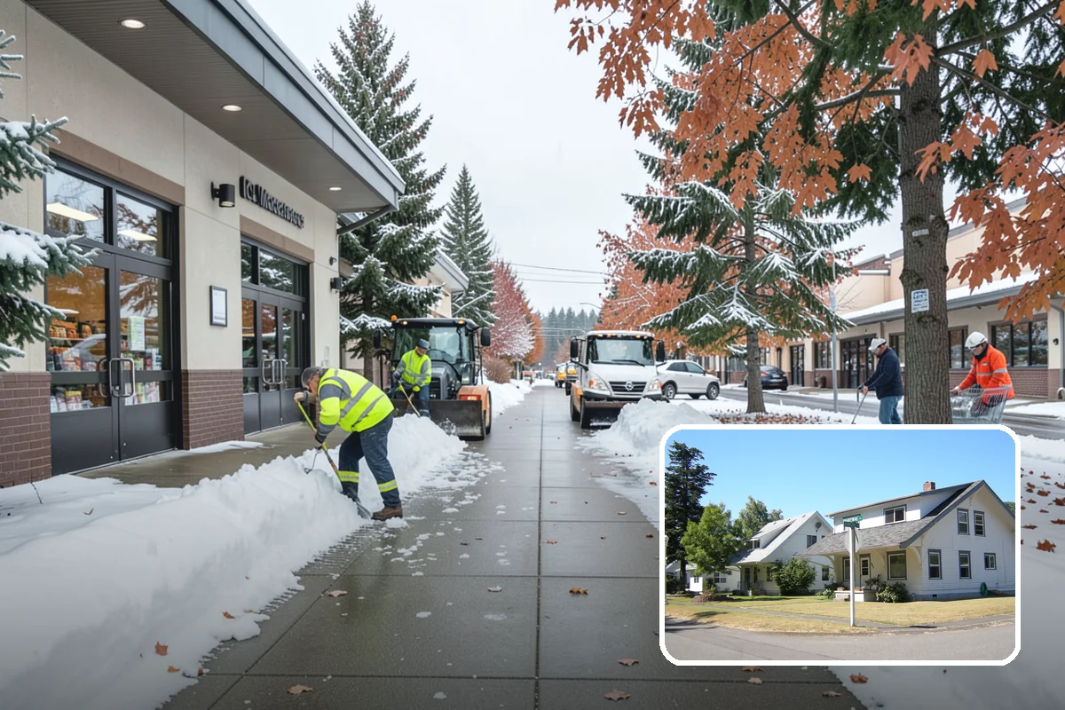 Bank Branch Snow Removal in DuPont, Pierce County, WA - Drive-through lanes cleared before opening
