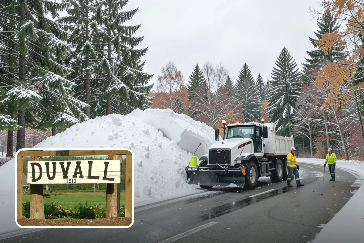 Bank Branch Snow Removal in Duvall, King County, WA - Drive-through lanes cleared before opening