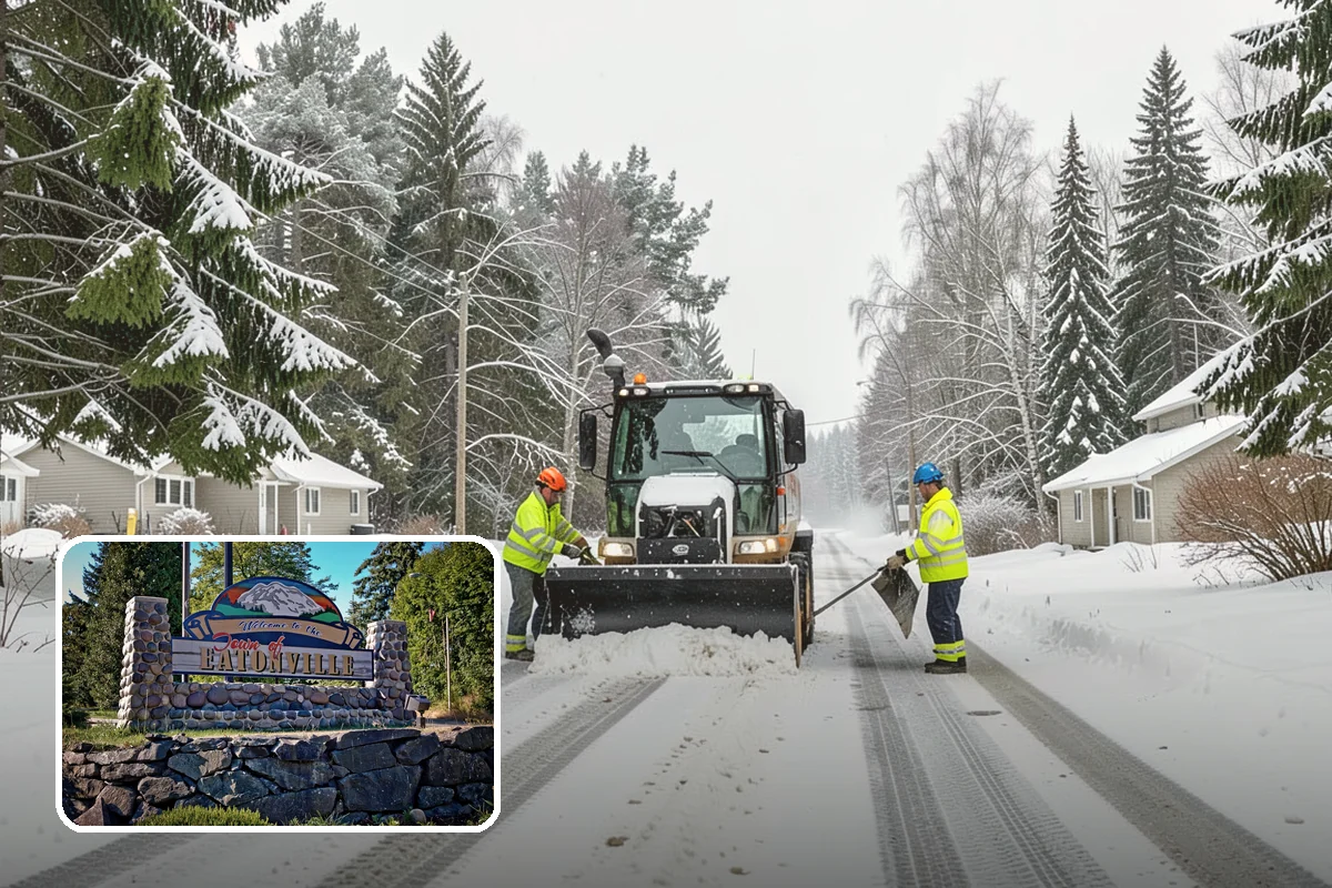 Bank Branch Snow Removal in Eatonville, Pierce County, WA - Drive-through lanes cleared before opening