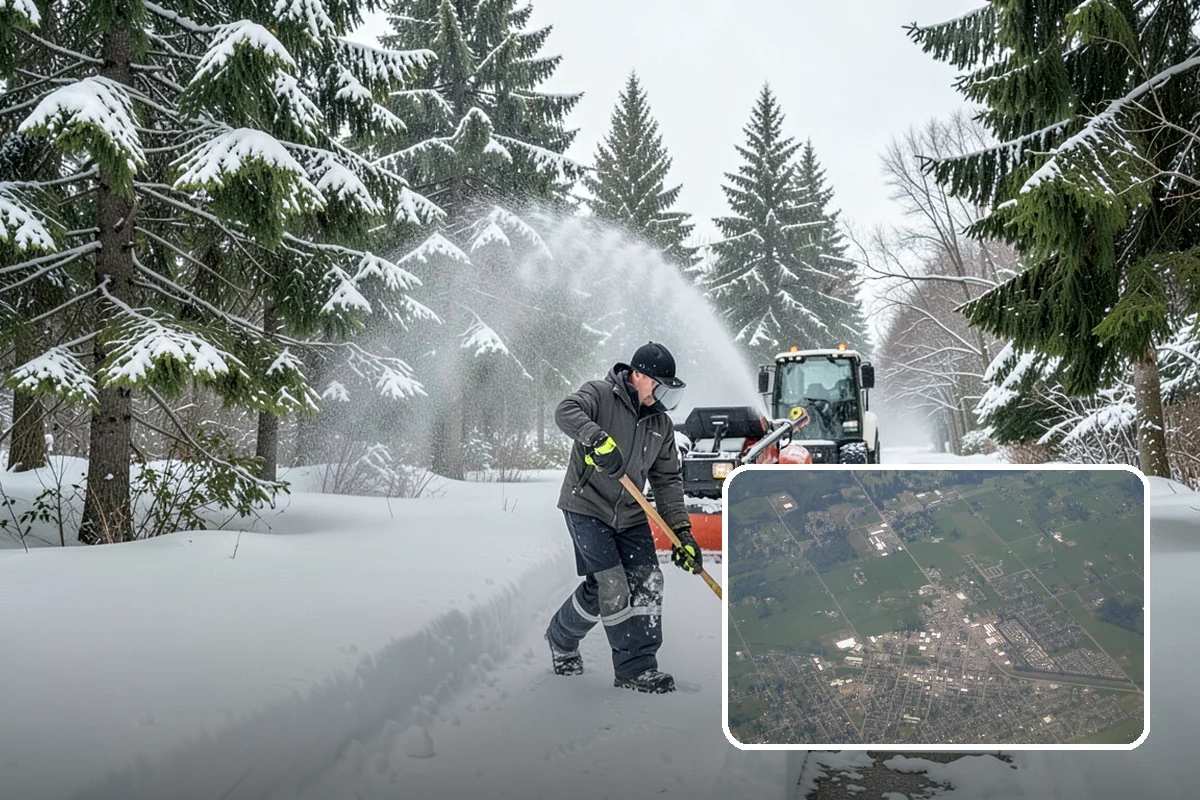 Bank Branch Snow Removal in Enumclaw, King County, WA - Drive-through lanes cleared before opening