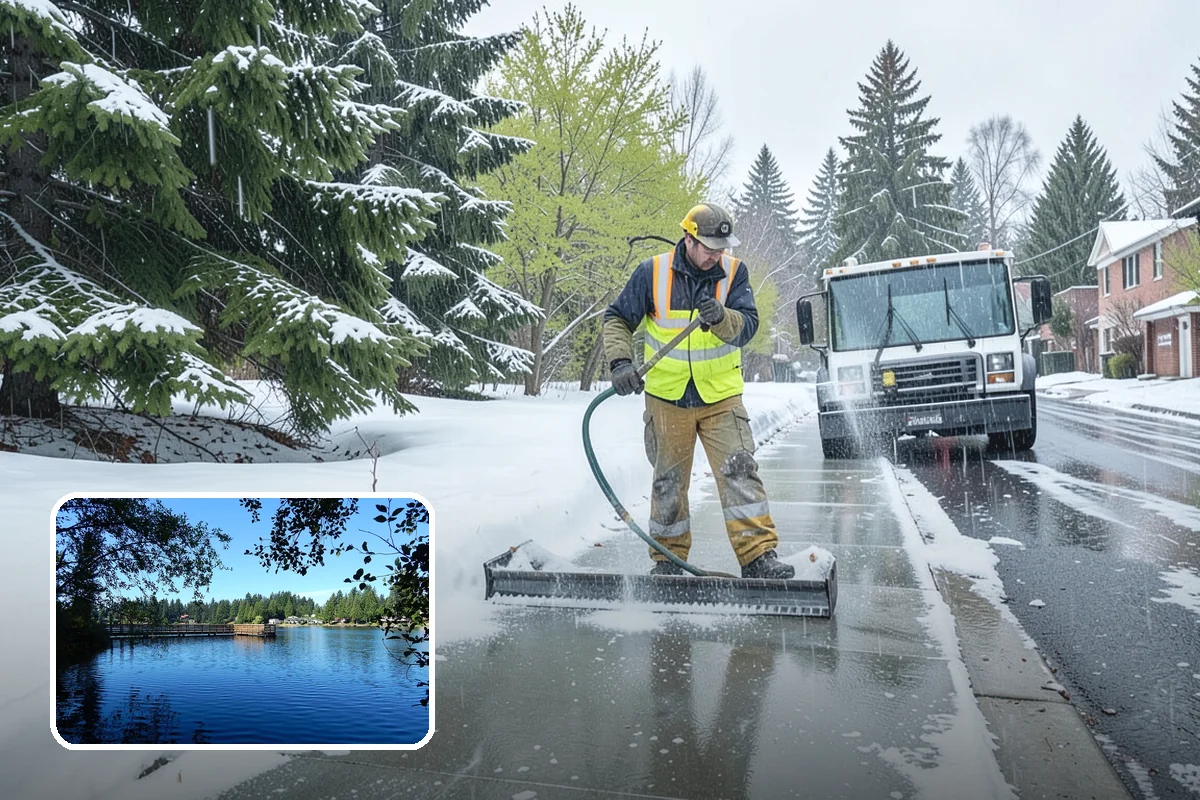 Bank Branch Snow Removal in Federal Way, King County, WA - Drive-through lanes cleared before opening
