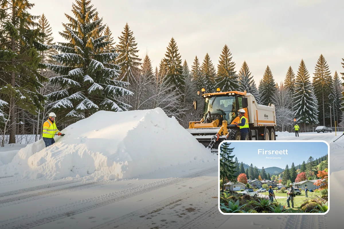 Bank Branch Snow Removal in Fircrest, Pierce County, WA - Drive-through lanes cleared before opening